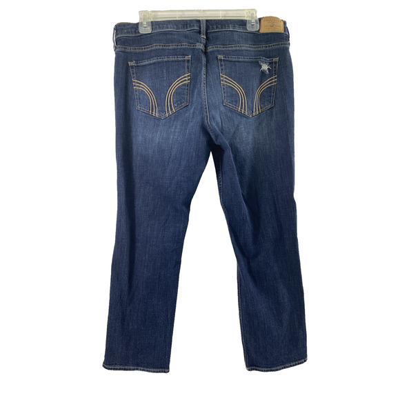 Hollister Jeans Juniors Size 11 Boyfriend Straight Dark Wash Denim Destroyed - Picture 2 of 12